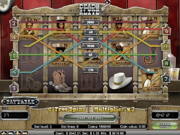 Multiple maximum paying lines possible in Free Spins
