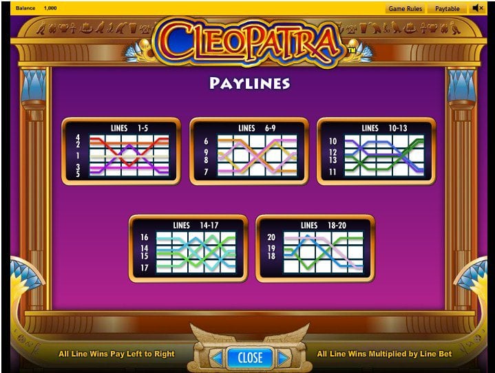 Cleopatra offer of 20 paylines